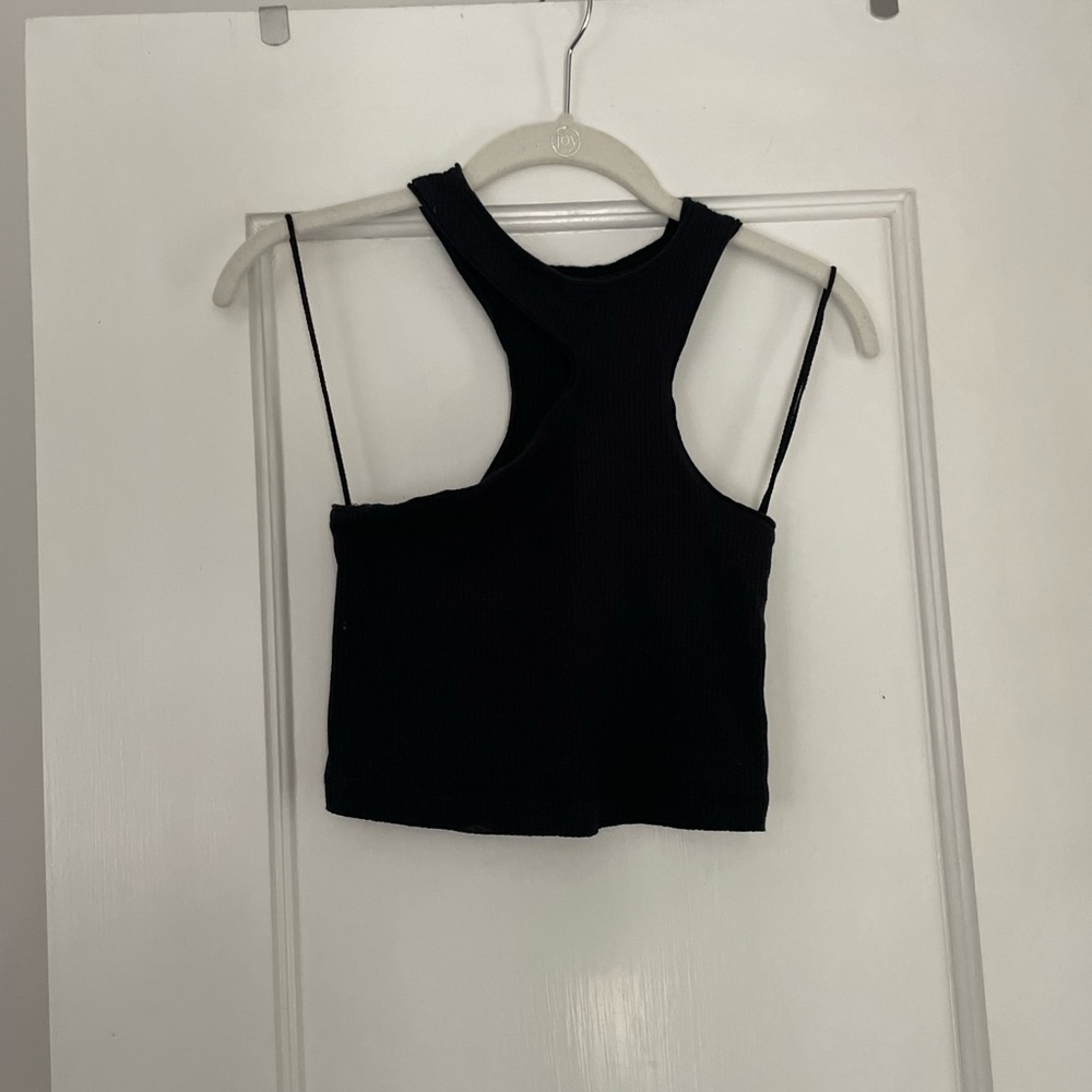 Urban Outfitters July Asymmetric Tank Top Ribbed Black Size S